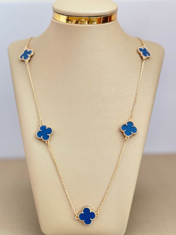 Colar Longo Trevo Azul Royal