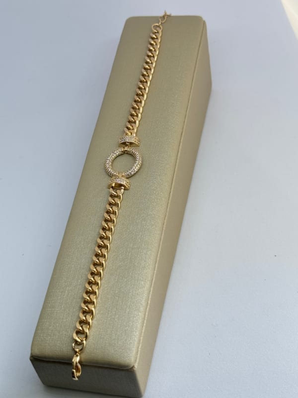 Pulseira Elo Groumet com Círculo Cravejado